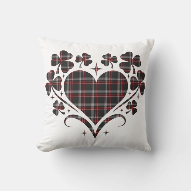 Heart Shamrock Plaid Black Classic Clover Cushion (Front)
