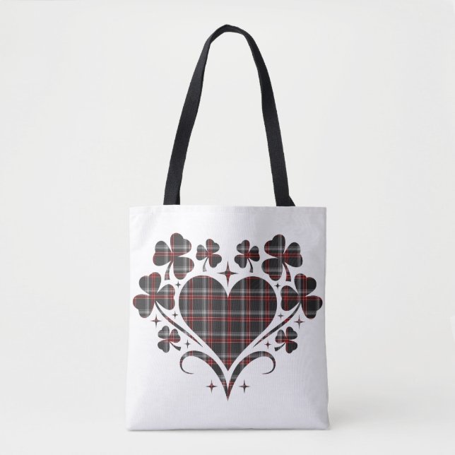 Heart Shamrock Plaid Black Classic Clover Tote Bag (Front)