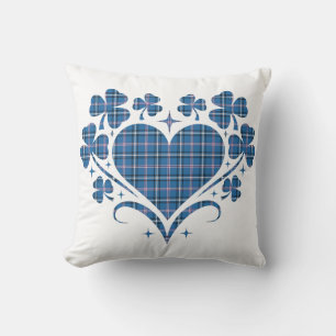 Heart Shamrock Plaid Blue Classic Clover Cushion