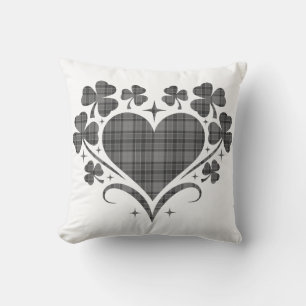 Heart Shamrock Plaid Gray Tartan Clover Cushion