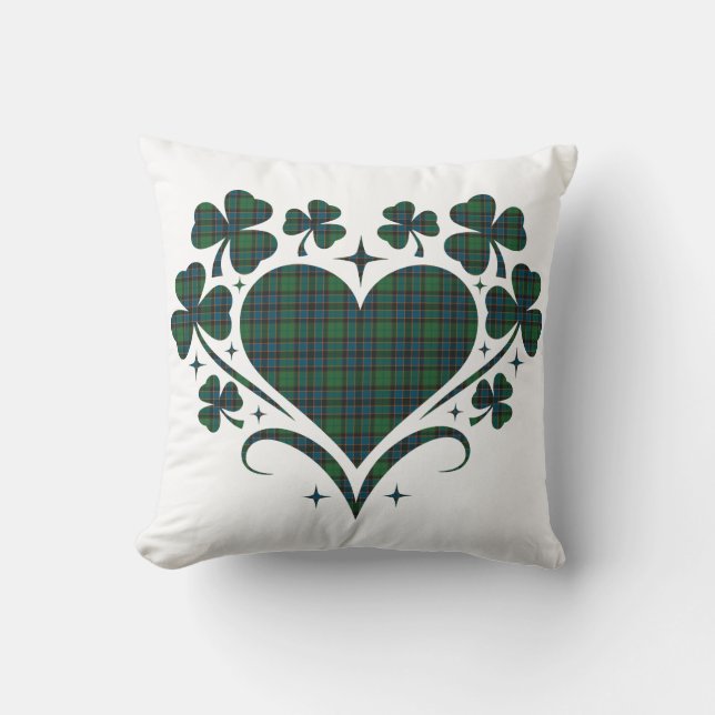 Heart Shamrock Plaid Green Blue Tartan Clover Cushion (Front)