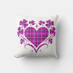 Heart Shamrock Plaid Pink Classic Clover Cushion