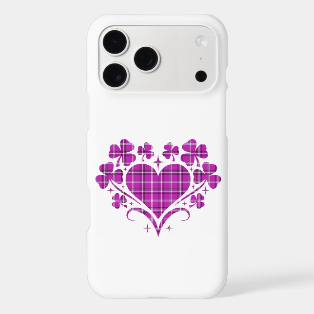 Heart Shamrock Plaid Pink Clover iPhone Case (Back)
