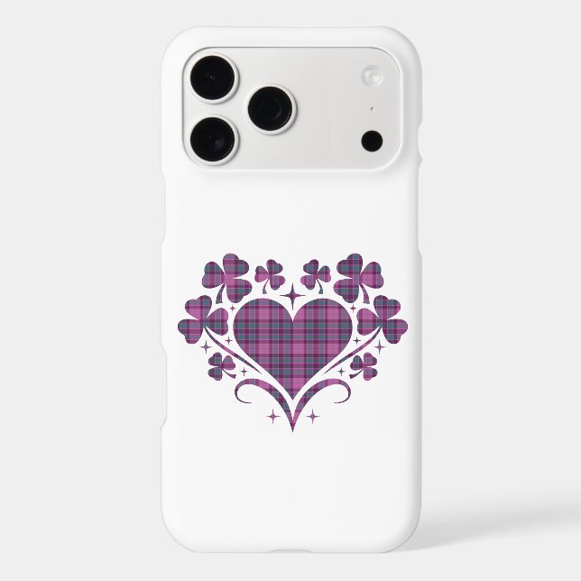 Heart Shamrock Plaid Purple Teal Tartan Clover (Back)