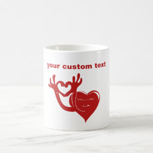heart shape cartoon character makes heart coffee mug