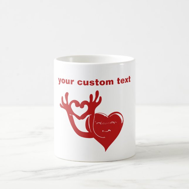 heart shape cartoon character makes heart coffee mug (Center)