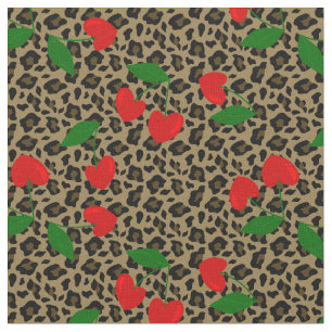 heart shape cherry leopard rockabilly  fabric