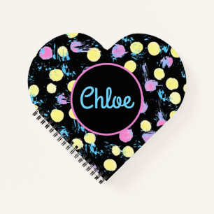 Heart Shape Confetti Pastel Paint Splash Custom Notebook