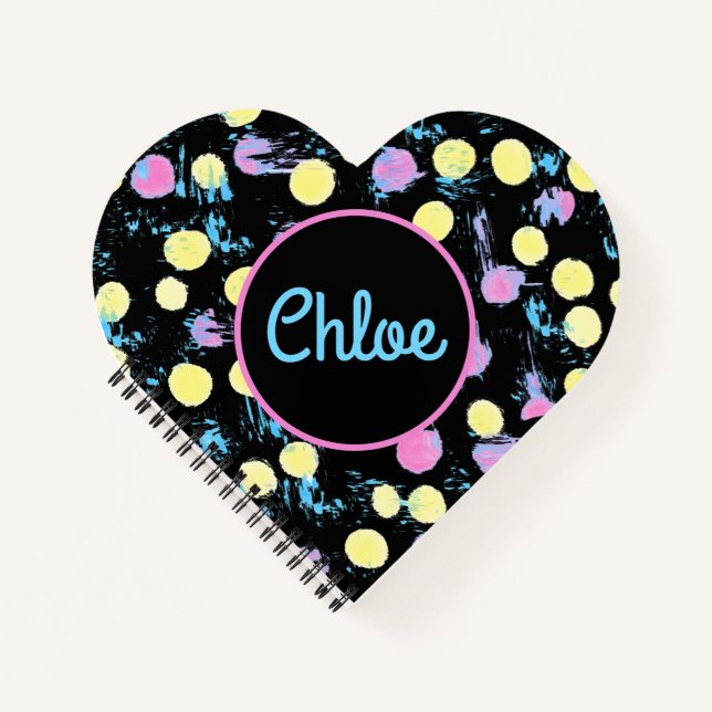 Heart Shape Confetti Pastel Paint Splash Custom Notebook (Front)