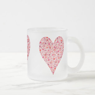 Heart Shape Crimson Polka Dots Frosted Glass Coffee Mug