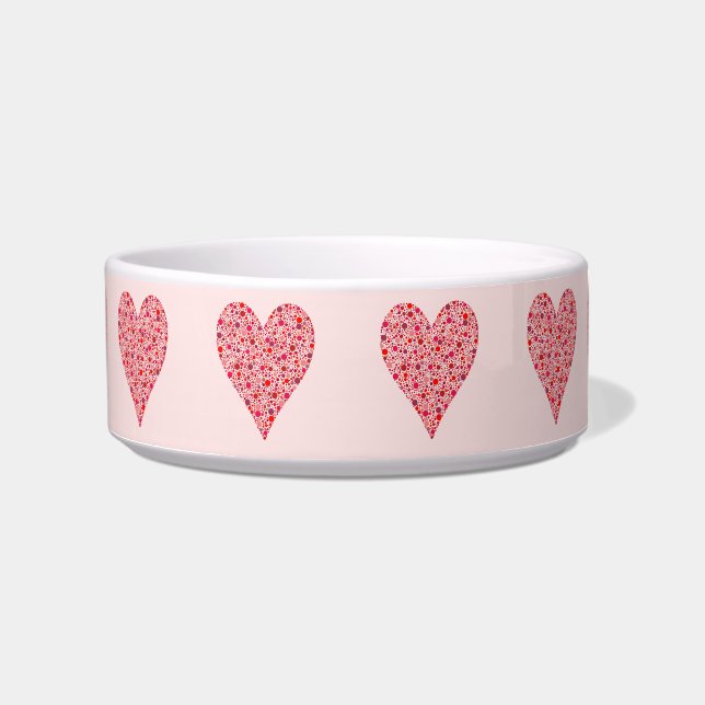 Heart Shape Crimson Polka Dots on Pink Bowl (Front)