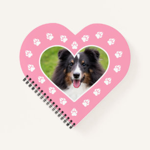 Heart Shape Custom Pet Photo On Pink With Paws Notebook