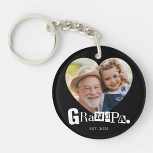 Heart Shape Cutout Grandpa Established Photo Gift Key Ring