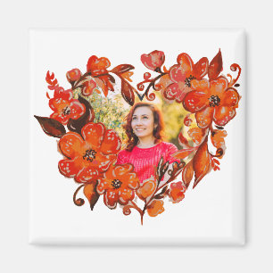 Heart Shape Floral Photo Frame Magnet