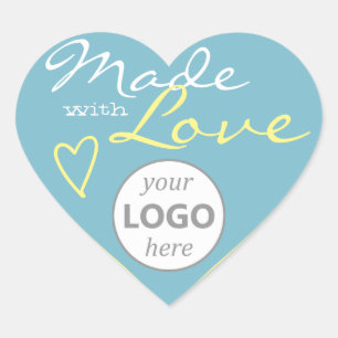 Heart Shape Frame Pastel Blue Made with Love Logo Sticker