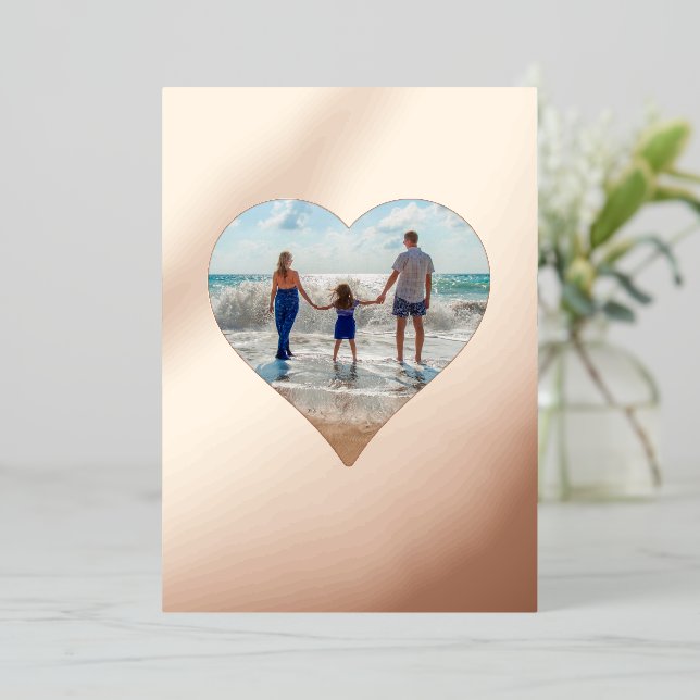 Heart Shape Frame Photo Customisable Picture Real  Foil Holiday Card (Standing Front)