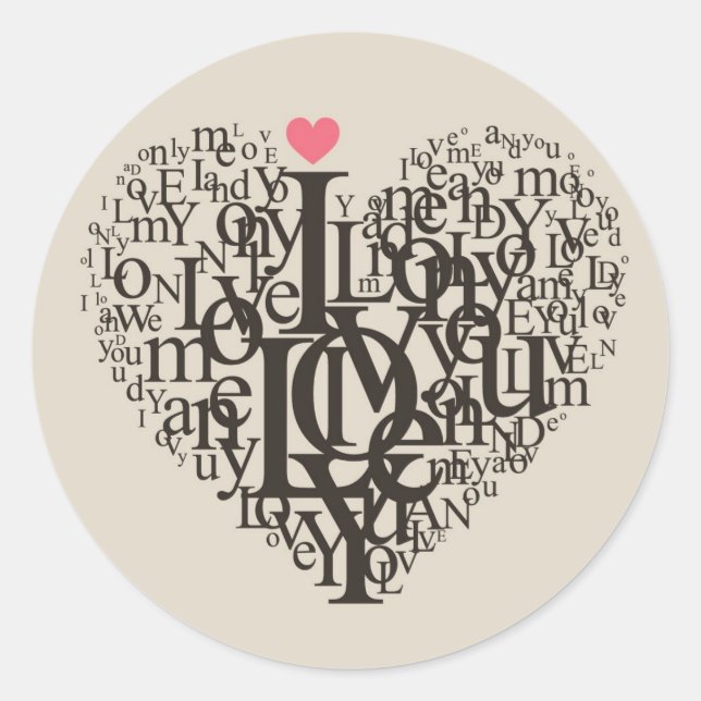 Heart shape from letters classic round sticker (Front)