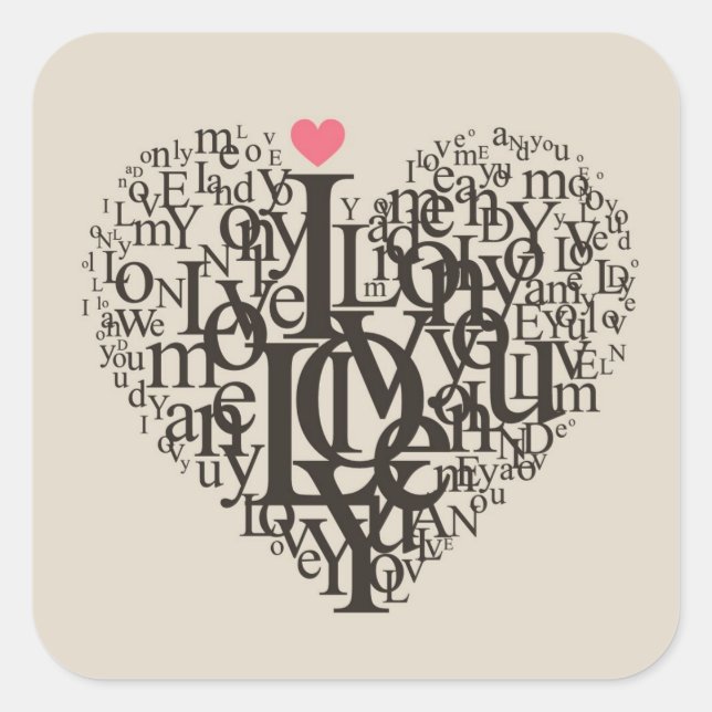 Heart shape from letters square sticker (Front)