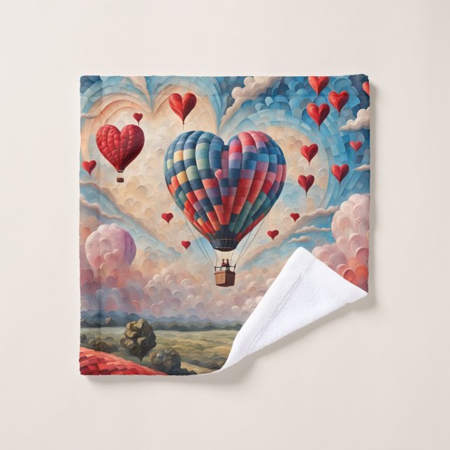 Heart Shape Hot Air Balloon  Bath Towel Set (Wash Cloth)