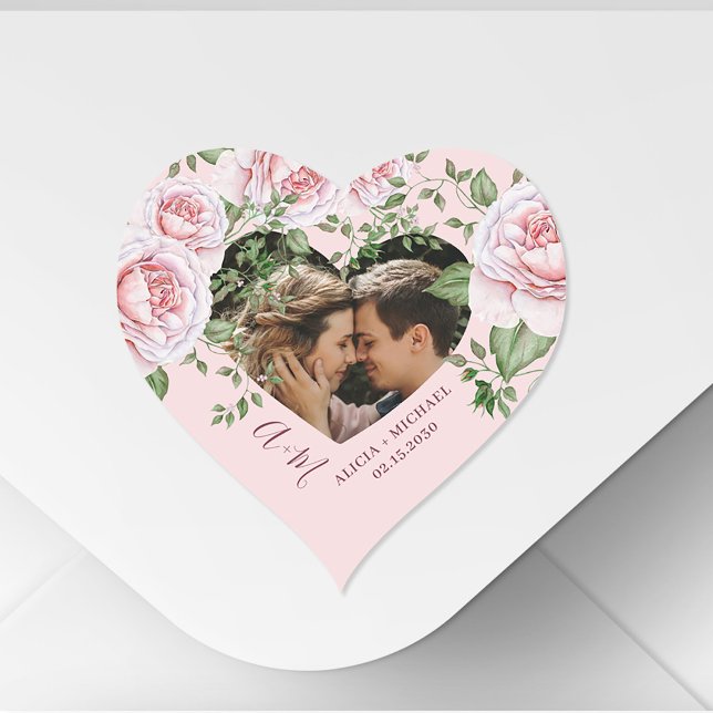 Heart shape love couple photo pink roses cute sticker (Creator Uploaded)