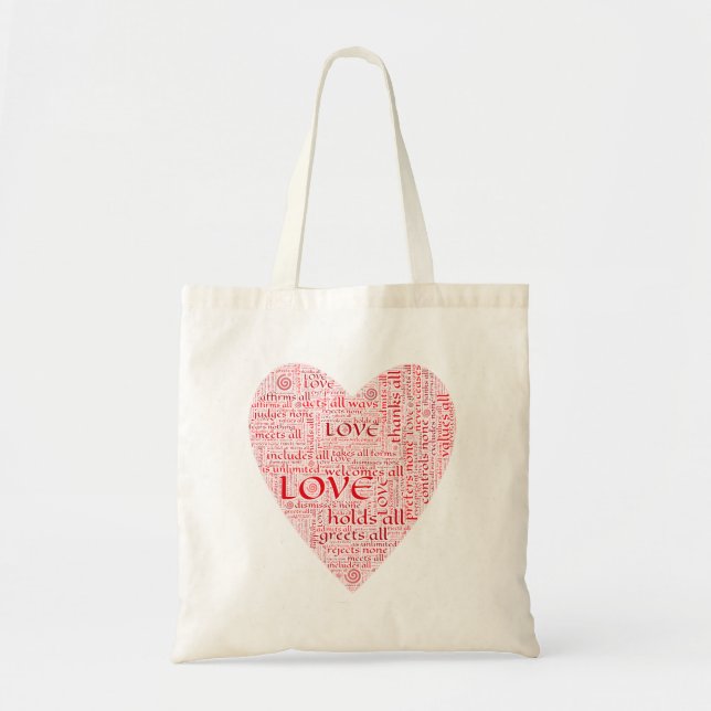 Heart Shape Love Meanings White Red Tote Bag (Front)