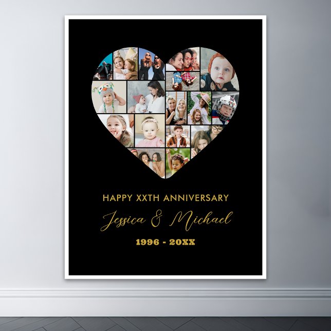 Heart Shape Love Photo Collage Wedding Anniversary Poster (Heart Shape Love Photo Collage)