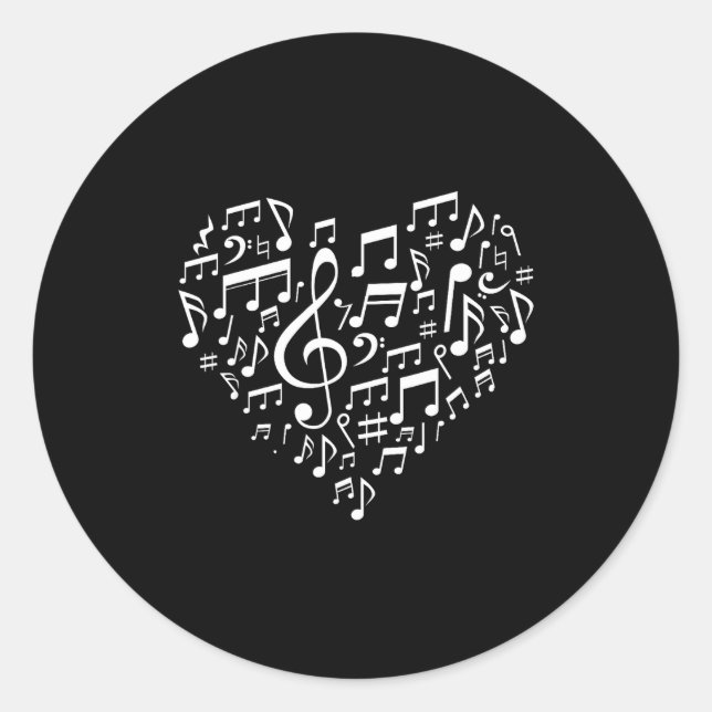 Heart Shape Musical Notes Music Lovers Gift Valent Classic Round Sticker (Front)