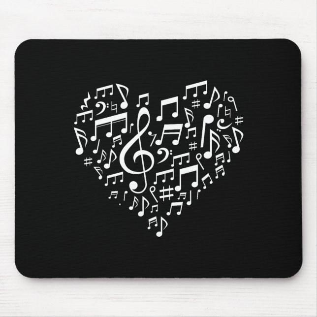 Heart Shape Musical Notes Music Lovers Gift Valent Mouse Mat (Front)