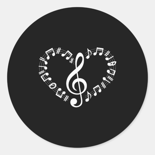 Heart Shape Musical Notes Music Lovers Happy Valen Classic Round Sticker (Front)