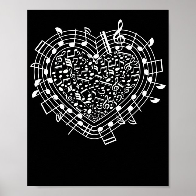 Heart Shape Musical Notes Music lovers Valentines Poster (Front)