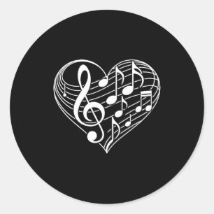 Heart Shape Musical Notes Valentine's Day Men Wome Classic Round Sticker