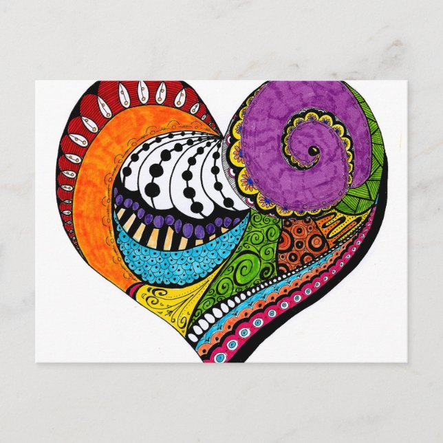 Heart shape on postcard - coloured drawin (Front)