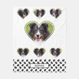 Heart Shape Pet Photo Templates And Paws & Name Fleece Blanket