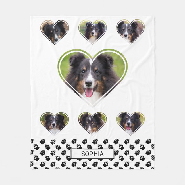 Heart Shape Pet Photo Templates And Paws & Name Fleece Blanket (Front)