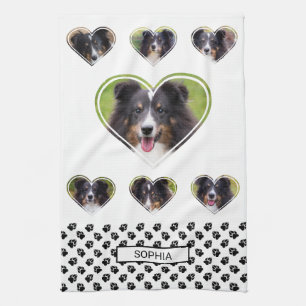 Heart Shape Pet Photo Templates And Paws & Name Tea Towel