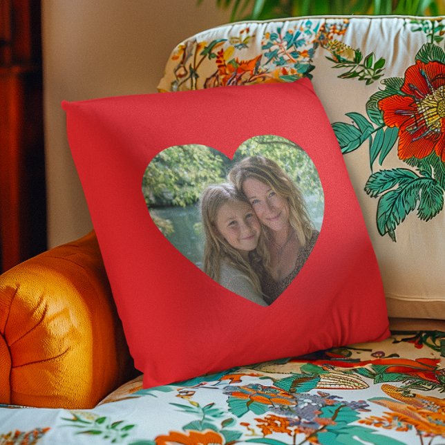Heart Shape Photo Bright Red Cushion (Heart Shape Photo Bright Red Throw Pillow)