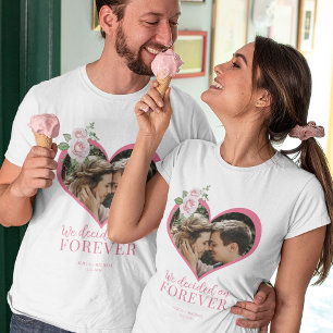 Heart shape photo chic floral engagement  T-Shirt