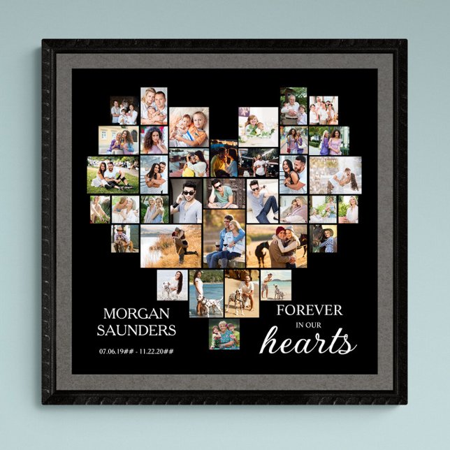 Heart Shape Photo Collage 36 Pic Funeral Memorial Poster (Funeral memorial poster to order professionally printed or as a printable digital download)