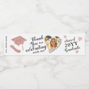 Heart Shape Photo Elegant Graduation Thank You Water Bottle Label