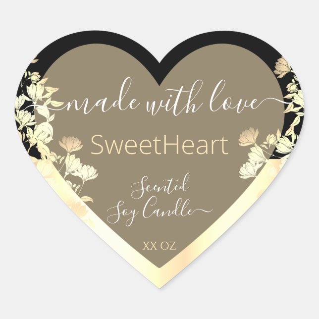 Heart Shape Product Packaging Labels Beige & Gold (Front)