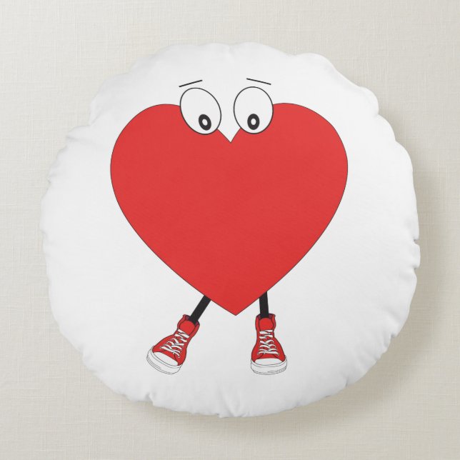 Heart Shape Red Cute Love Character Design Round Cushion (Front)