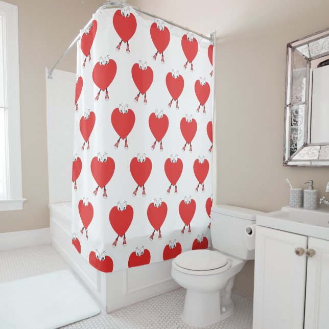 Heart Shape Red Cute Love Character Design Shower Curtain (In Situ)