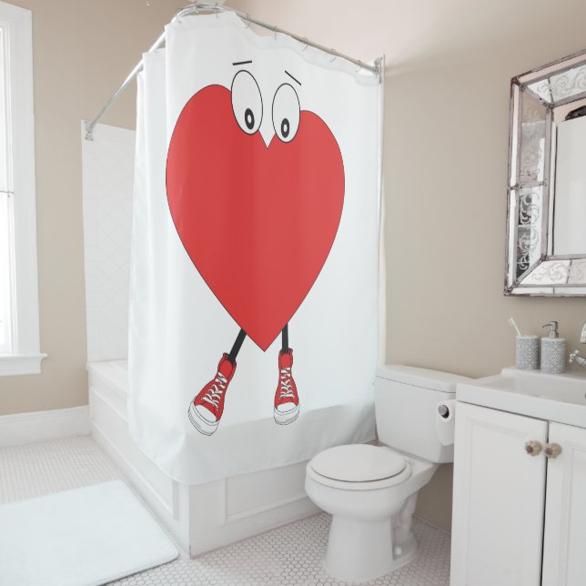 Heart Shape Red Cute Love Character Design Shower Curtain (In Situ)