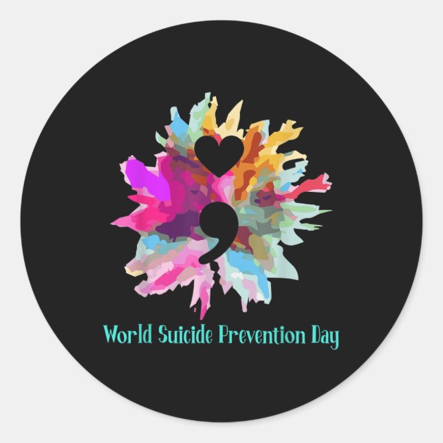 Heart Shape Semicolon Gift Suicide Prevention Awar Classic Round Sticker (Front)