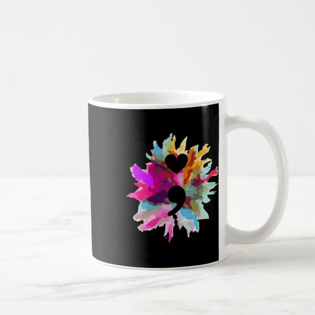Heart Shape Semicolon Gift Suicide Prevention Awar Coffee Mug (Right)