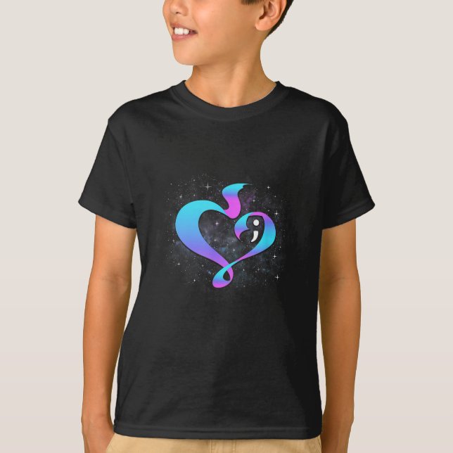 Heart Shape Semicolon - Suicide Prevention Awarene T-Shirt (Front)