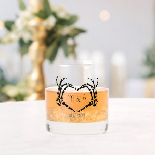 Heart Shape Skeleton Hands Personalised Wedding Whiskey Glass