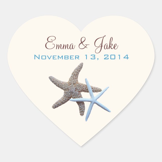 Heart Shape, Starfish Wedding Sticker (Front)