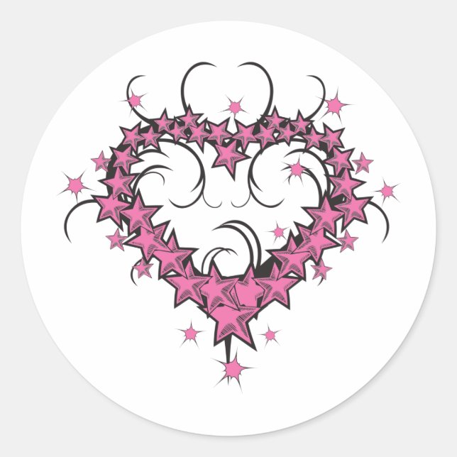 heart shape stars tattoo design classic round sticker (Front)