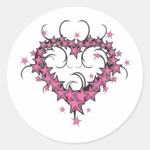 heart shape stars tattoo design classic round sticker